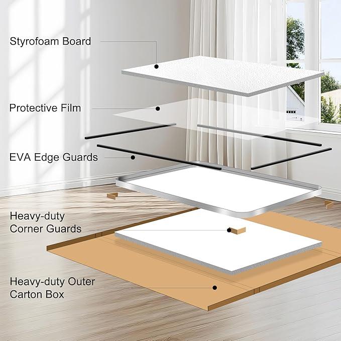 CIRCUMI Silver Bathroom Mirror, 40"x48" Rectangular Mirror with Deep Metal Frame, Rounded Corner, Tempered Glass, Large Mirror for Wall, Over 2 Sinks, Installed Vertically/Horizontally, Crystal-Clear