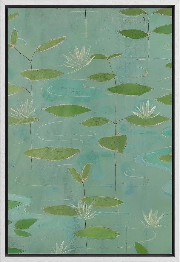 Woodrose Framed Canvas Print Wall Art Tranquil Water Lilies Serene Botanical Illustrations Modern Art Minimalist 3D Colorful Ultra for Living Room, Bedroom, Office - 16"x24" WHITE