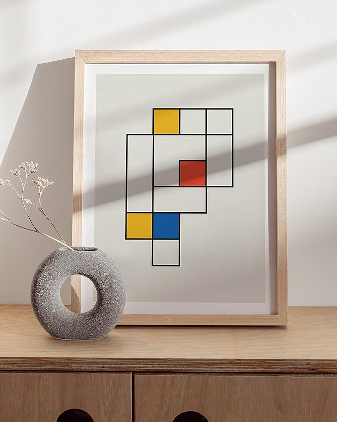 HAUS AND HUES Bauhaus Modern Colorful Abstract Wall Art - Retro Mondrian Poster, Mid Century Modern Wall Art Work, Abstract Art, Retro Poster, Mid Century Wall Art (Unframed, 12x16)