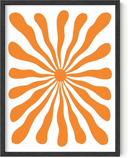 HAUS AND HUES Abstract Orange Wall Art - Sun print with vibrant, bright abstract wall decor to add a pop of color and energy to any room (Black Frame, 12x16)