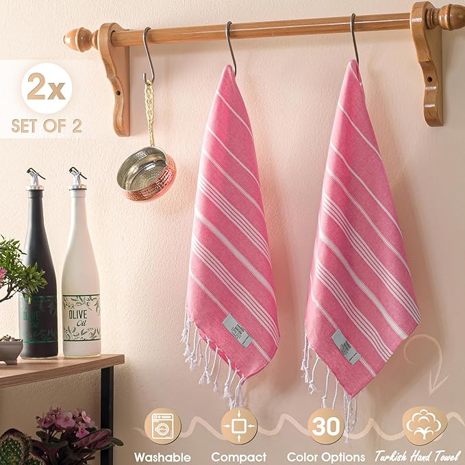 Hand Towels - Set of 2 | 18" x 30" - Decorative Turkish Hand Towel for Bathroom, Kitchen, Guest, Face, Hair, Tea, Dishcloth (Sultan, Pink)