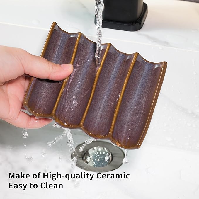 Ceramic Bar Soap Dish and Savers for Bathroom, Shower and Kitchen, Japanese Self Drain Soap Holder, Purple