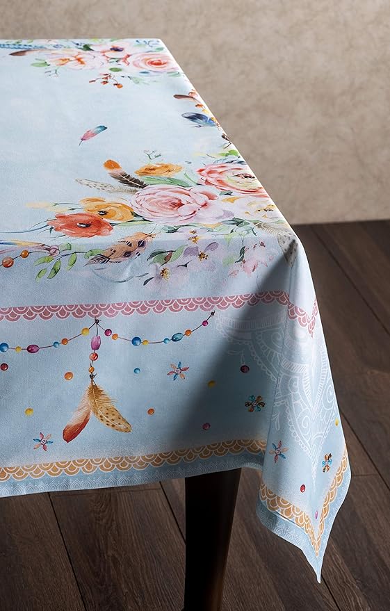 Maison d' Hermine Table Cloth Rectangle Table 100% Cotton 54 x 72 Inches Tablecloth Reusable Decorative for Dining Room Farmhouse Home Valentines Day Decorations Spring Summer - Ibiza - Blue