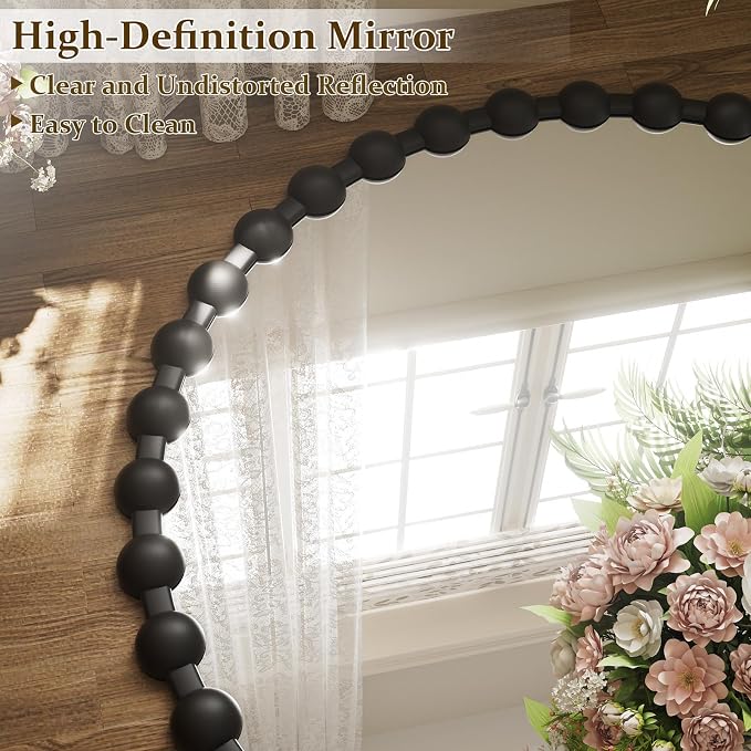 Easly Round Mirror for Wall, 32 Inch Black Beaded Frame Decorative Vanity Mirror, Circle Bathroom Mirror with High-Definition Lense, Modern Wall Decor for Bathroom, Living Room, Bedroom, Entryway