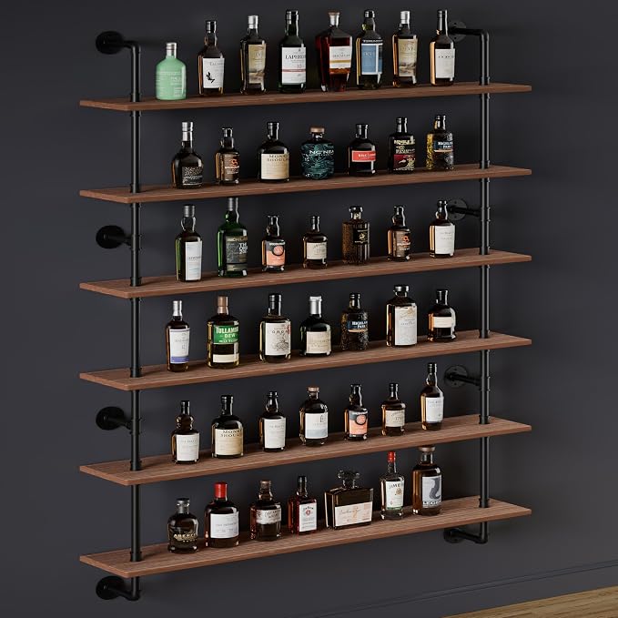 HDDFER 48 InchPipe Bookshelf Floating Shelves for Wall Shelves Bookshelf Industrial Pipe Shelving Shelves Real Wood Planks Rustic Hanging Shelves Farmhouse Kitchen Bar Shelving