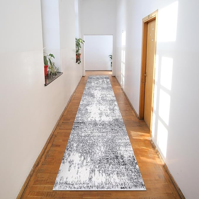 Keen Home Design Area Rugs - 2x20 Non-Shedding, Abstract Rugs for Kitchen, Living Room, Bedroom, Dining Room, Entryway - Size: 2'8" x 20', Abstract Cream/Grey