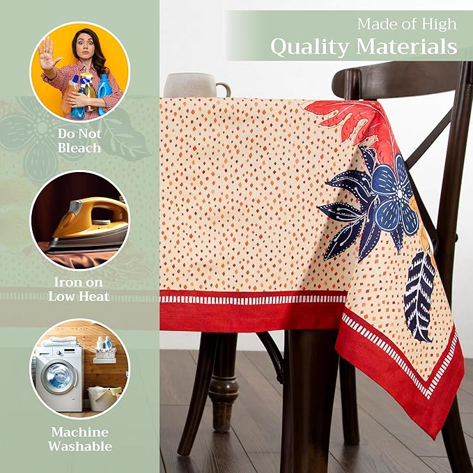 Maison d' Hermine Table Cloth Rectangle Table 100% Cotton 54 x 72 Inches Fall Tablecloth Reusable Everyday Use for Thanksgiving Christmas Decorations Dining Farmhouse Party (Kalahari)