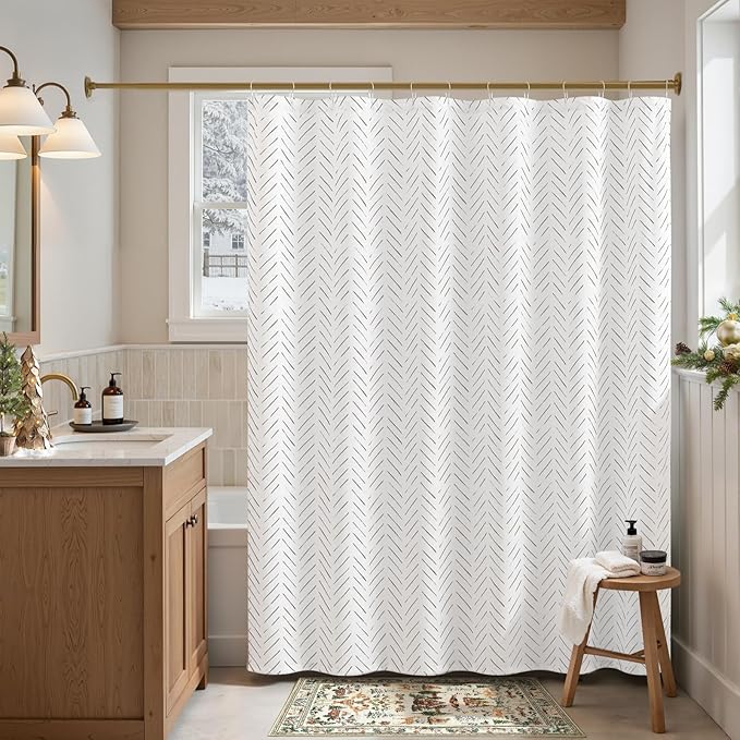 jinchan Taupe Grey and White Shower Curtain Inky Herringbone Chevron Zig Zag Waterproof Fabric Modern Farmhouse Shower Curtains for Bathroom with 12 Hooks 70x72 Inches