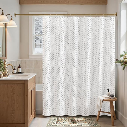 jinchan Taupe Grey and White Shower Curtain Inky Herringbone Chevron Zig Zag Waterproof Fabric Modern Farmhouse Shower Curtains for Bathroom with 12 Hooks 70x72 Inches
