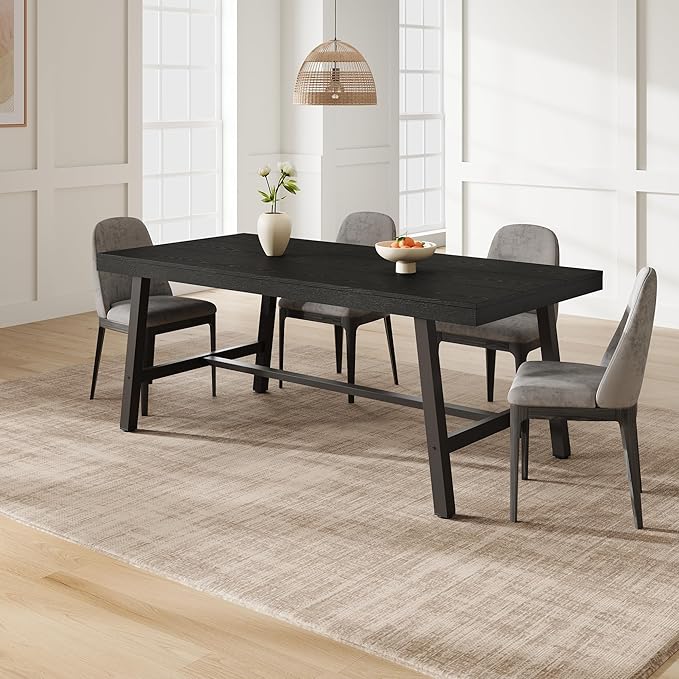 GarveeHome Industrial Dining Table for 6-8 People, 70.87" Long Wooden Kitchen Table with Sturdy Metal Frame & Black Finish, Seats 6 Rectangular Counter for Dinner, Kitchen, Dining Room - Black