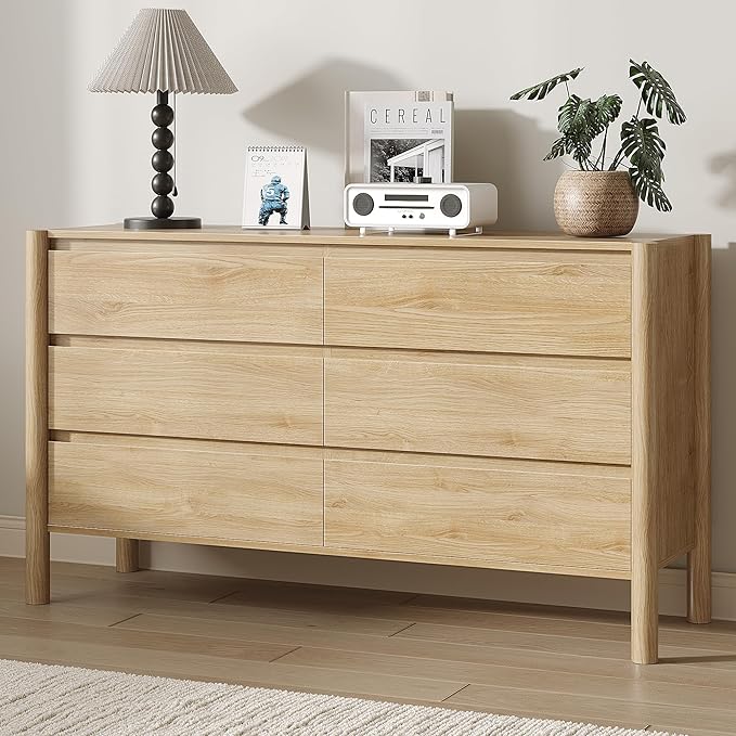 Dresser for Bedroom,6-Drawers,47" Wide Farmhouse Large Dressers & Chest,4 Solid Wood Legs,TV Stand, Storage Organizer Furniture for Bedroom(Oak)