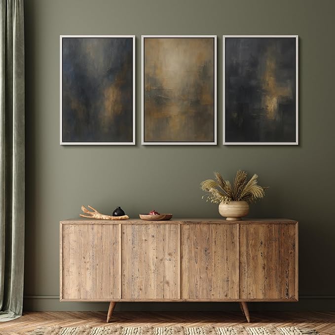 MUDECOR Framed Wall Art Print Set Dark Abstract Modern Contemporary in Navy Blue and Gold Brushstrokes Illustrations Modern Art Decorative Colorful for Living Room, Bedroom, Office - 24"x36"x3 White