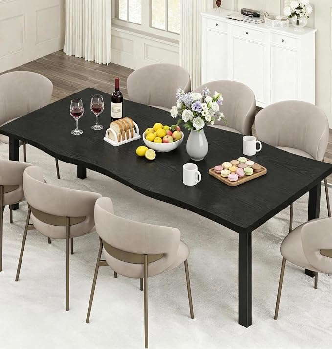 Garvee Dining Room Table for 6-8 People, 79” Dining Table, Rectangular Kitchen Table with Iron Legs, Quick Assembly, 300 Lbs Capacity, for Dining Room, Kitchen and Living Room, Black