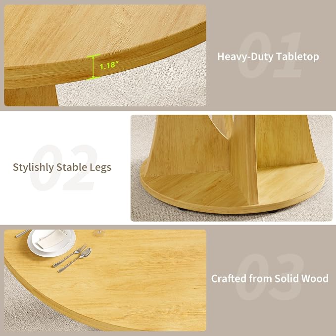 iPormis 47-Inch Round Dining Table for 4-6 People, Circle Dinner Table with Wooden Legs and A Stable Round Pedestal Base, Space Saving Wooden Kitchen and Dining Room Table, Oak (Table Only)