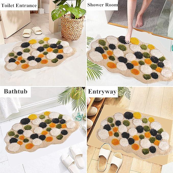 UKELER 3D Moss Bath Rug Decor for Bathroom Soft Shaggy Non Slip Bath Rugs Shower Bathtub Mat Decorative Floor Mats for Home 31.5''x19.7''