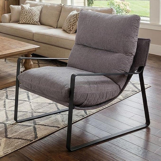 LukeAlon Modern Linen Accent Armchair, Upholstered Living Room Chair with Metal Base Thickened Cushion Single Sofa Chair Comfy Lounge Chair for Bedroom Living Room, Grey
