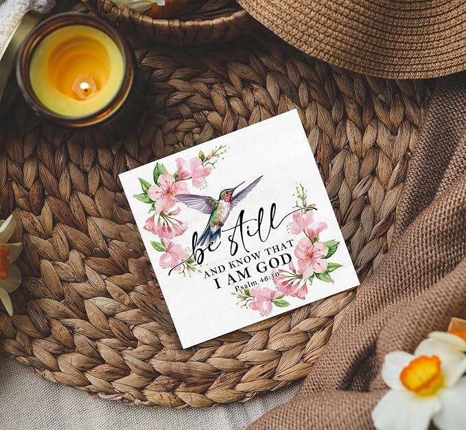 Be Still and Know That I Am God Sign - Inspirational Christian Hummingbird Office Bathroom Home Kitchen Desk Shelf Decor,Christian Scripture Hummingbird Wooden Box Signs,God Decor for Home