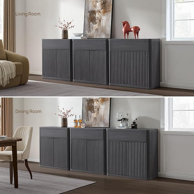 SICOTAS Buffet Cabinet with Storage - Accent Fluted Storage Cabinet with 4 Doors & 2 Drawers Sideboard Credenza Buffet Table Console Cabinets for Living Room Kitchen Dining Room Entryway Office
