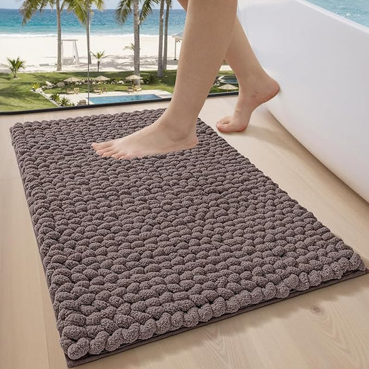 LUMI Luxury Bathroom Rug, Ultra Soft Quick Dry Bath Mat, Non-Slip Absorbent Thick Chenille Bath Rug, Cozy Braid Design Floor Mat for Bathtub, Sink, Laundry, Brown, 24"x36"