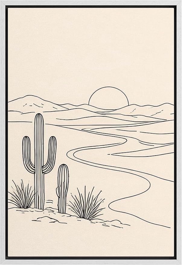 Woodrose Framed Canvas Print Wall Art Minimalist Desert Landscape Line Illustrations Modern Art Minimalist 3D Colorful Ultra for Living Room, Bedroom, Office - 16"x24" WHITE