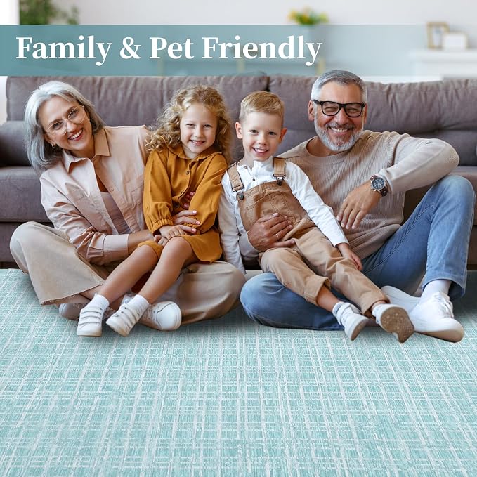 Washable Rug 5x7 Area Rug for Living Room Bedroom Rug Modern Contemporary Large Area Rug Non Slip Throw Rugs Soft Faux Wool Low Pile Stain Resistant Carpet for Dining Room 5'x7' Mint Green