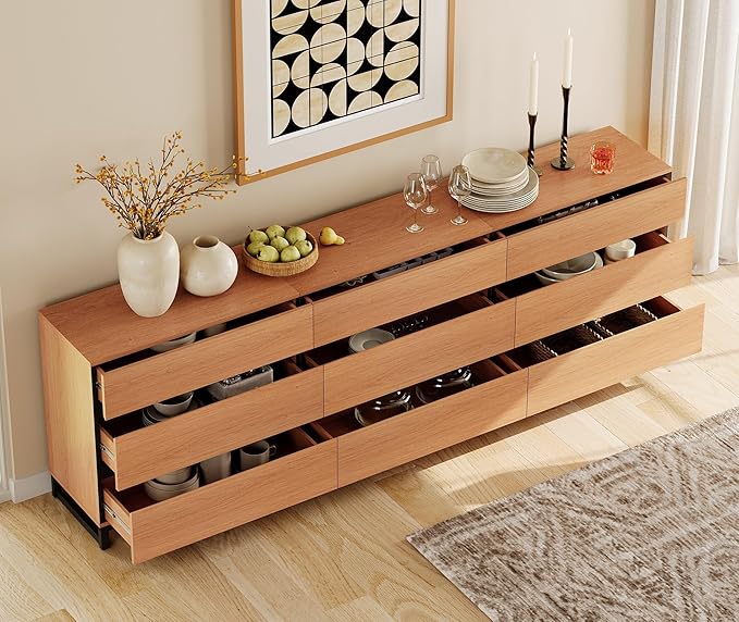 WAMPAT Dresser for Bedroom, Closet Organizers and Storage with 9 Drawers, Chest of Drawers with Metal Base, Wooden Modern Dresser for Living Room, Bedroom, Entryway, Mocha