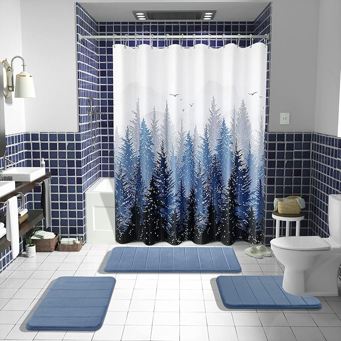 Yimobra Memory Foam Bath Mat, Super Soft Absorbent Bathroom Rug Non Slip, Quick Dry, Machine Washable Floor Carpet for Tub Shower, Home Decor Accessories, 24x17, Denim Blue