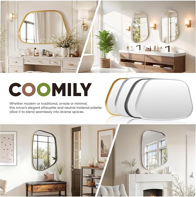 Irregular Wall Mirror 24"x36" Bathroom Mirrors Asymmetrical Artistic Decorative for Living Room Bedroom Bathroom Hallway Entryway,Trapezoid,Black