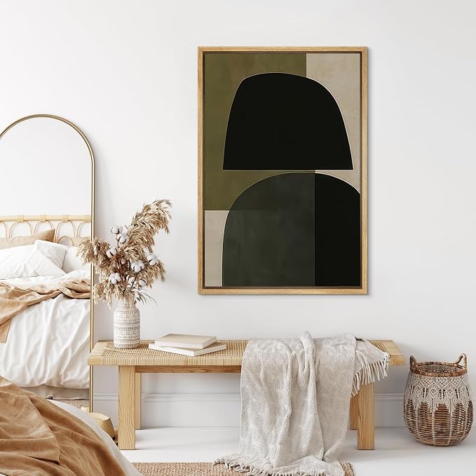 SIGNLEADER Framed Canvas Print Wall Art Modern Geometric Balance in Olive and Black Abstract Illustration Modern Art Decorative Zen for Living Room, Bedroom, Office - 24"x36" NATURAL