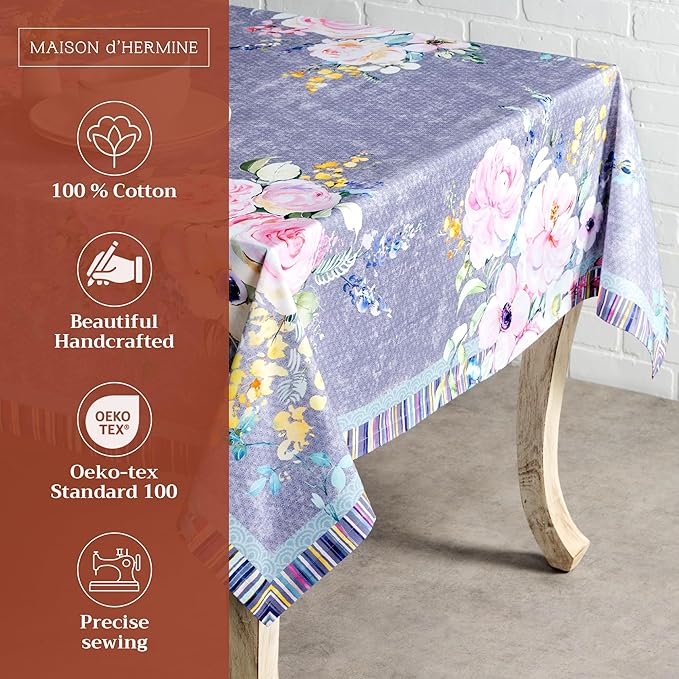 Maison d' Hermine Table Cloth Rectangle Table 100% Cotton 54 x 72 Inches Tablecloth Reusable Decorative for Dining Room Farmhouse Valentines Day Decorations Spring Summer - Sweet Rose Lavender - Lush
