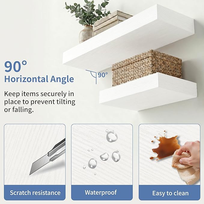 Floating Shelves, White Wooden Set of 3 Wall Mounted Bathroom Shelves Over Toilet, Modern Small Hanging Shelves for Bedroom Living Room Kitchen Home Decor Storage, 12" x 7" x 1.5"