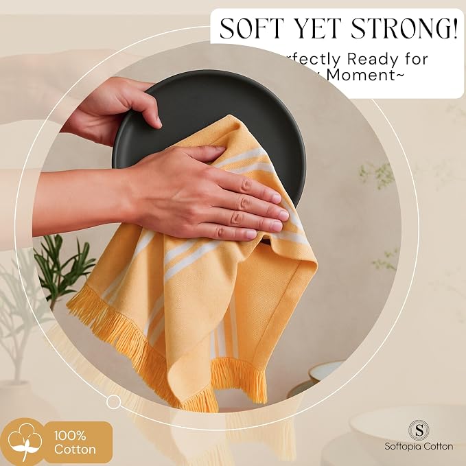 Stripe Kitchen Towels 12 Pack, 16x26 Inches, Dish Cloths for Drying, Wiping, Absorbent Tea Towels, Washable Rags, Reusable Cleaning Cloths for Everyday Kitchen Tasks - Mustard Yellow