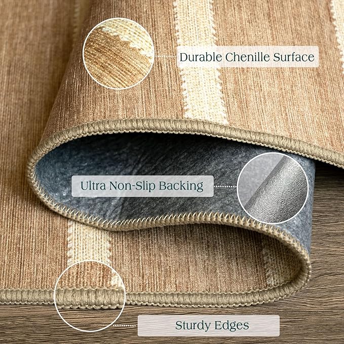 Front Door Rug - 2x3 Non-Slip Door Mat Washable Doormat Indoor Outdoor Entrance Tan Beige Striped Small Throw Rugs for Entryway Bedroom Laundry Room Kitchen Mat for Floor Front Porch Decor