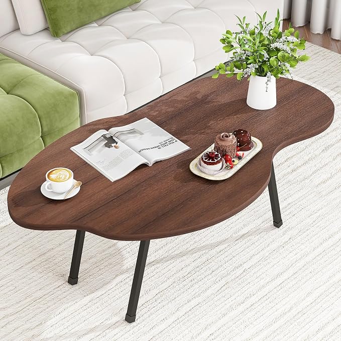 Foldable Coffee Table,Mid Century Modern Coffee Table Living Room Tables,Cloud Shape Irregular Center Table,Portable Folding Table for Small Spaces,Living Room,Bedroom,Entryway,Easy Assembly,Walnut