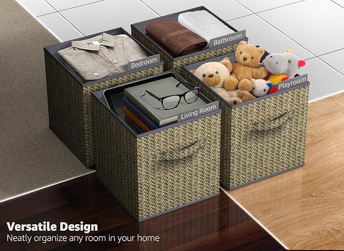 Sorbus Foldable Storage Bins - 11 Inch Sturdy Collapsible Fabric Storage Cubes with Handle - 4 Baskets for Organizing Clothes & Toys - Organization & Storage Baskets for Shelves, Pantry, Closet, Cubby