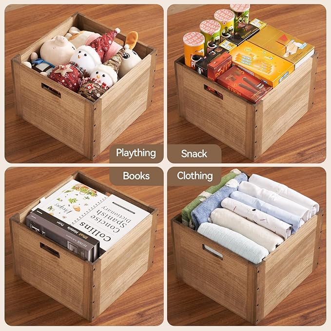 KIRIGEN Stackable Wood Storage Cube, Modular Open Cubby Bin with Handles for Books, Toys, Clothes, Closet, Bedroom, Pantry, and Home Office, Assembly Required, 14.17 x 14.17 x 10.31 Inch, F26-DBR