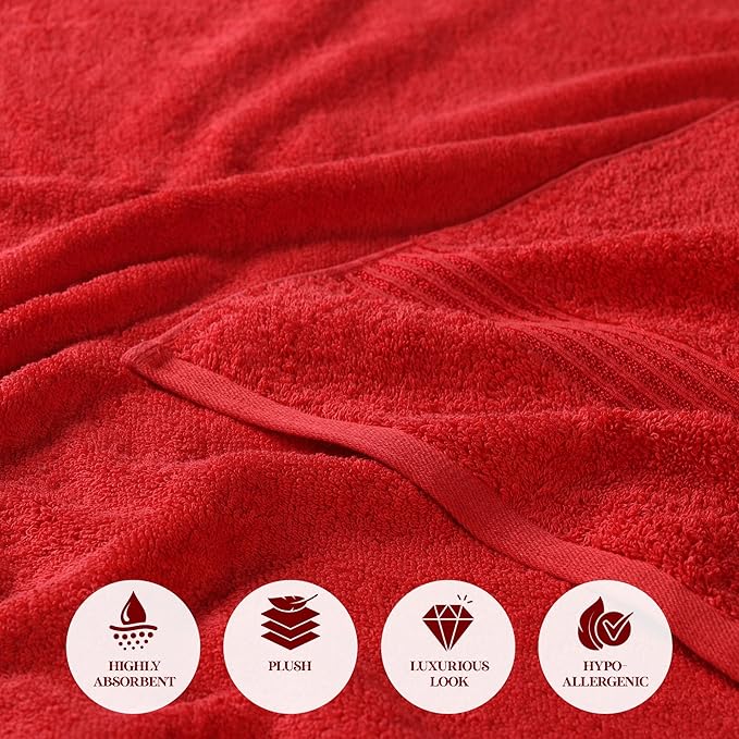 Superior Egyptian Cotton 3-Piece Towel Set, Assorted Towels for Home Bathroom, Master, Guest Bath, Decor Essentials, Includes 1 Bath, 1 Hand, 1 Face Towel/Washcloth, Quick Dry, Absorbent, Red