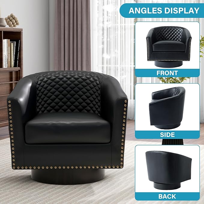 UIXE Swivel Accent Chairs Set of 4, PU Leather Barrel Club Chair for Living Room, Upholstered Round Armchair Comfy Single Sofa Bedroom Reading Seat - Beige Cream