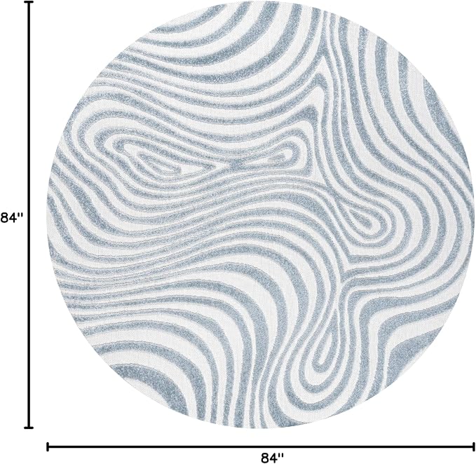 JONATHAN Y Maribo High-Low Abstract Striped Light Blue/Ivory 7' Round Indoor/Outdoor Area Rug, Pet Friendly, Non-Shedding, Stain Resistant, Easy-Cleaning for Backyard, Patio, Porch (SCN103C-7R)