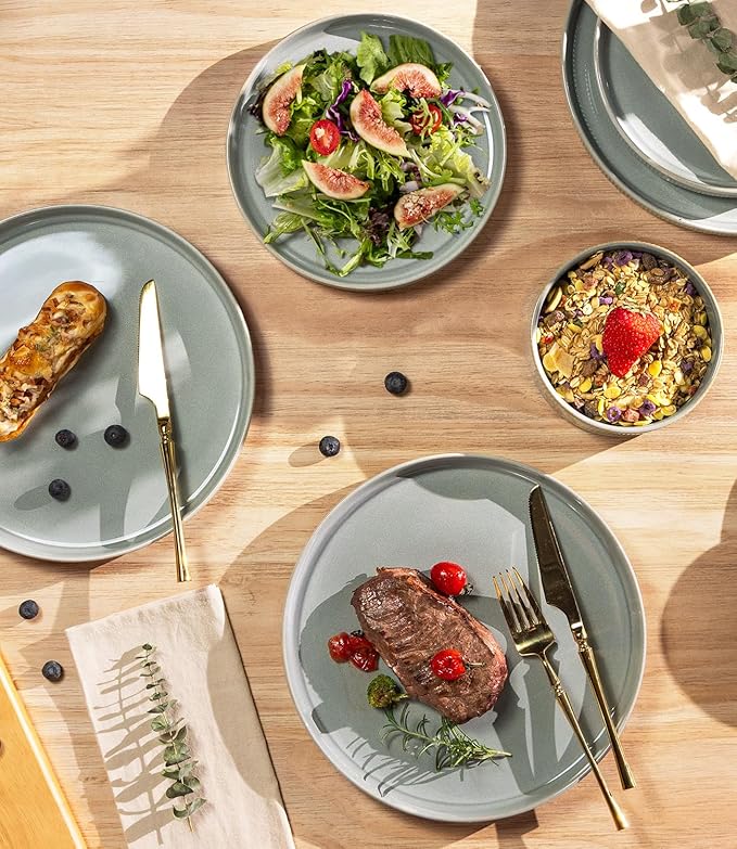 TheTerra Ceramic Dinnerware Sets for 8, 24 Pieces Porcelain Lightweight Plates and Bowls Sets, Scratch Resistant Dish Set, Oven & Microwave & Dishwasher Safe, Mint Green