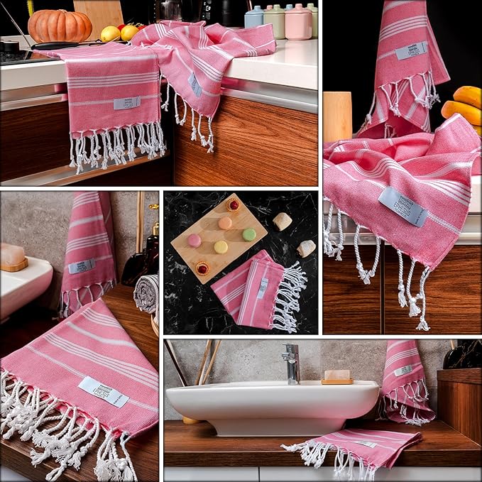 Hand Towels - Set of 2 | 18" x 30" - Decorative Turkish Hand Towel for Bathroom, Kitchen, Guest, Face, Hair, Tea, Dishcloth (Sultan, Pink)