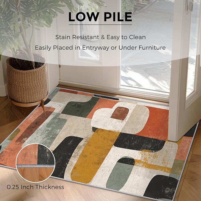 Mid Century Modern Rugs for Bedroom Decor, 5x8 ft, Abstract Geometric Area Rugs for Living Room, Soft Non Slip Washable Geo MCM Carpet Home Decorations Dt-Ghf-28