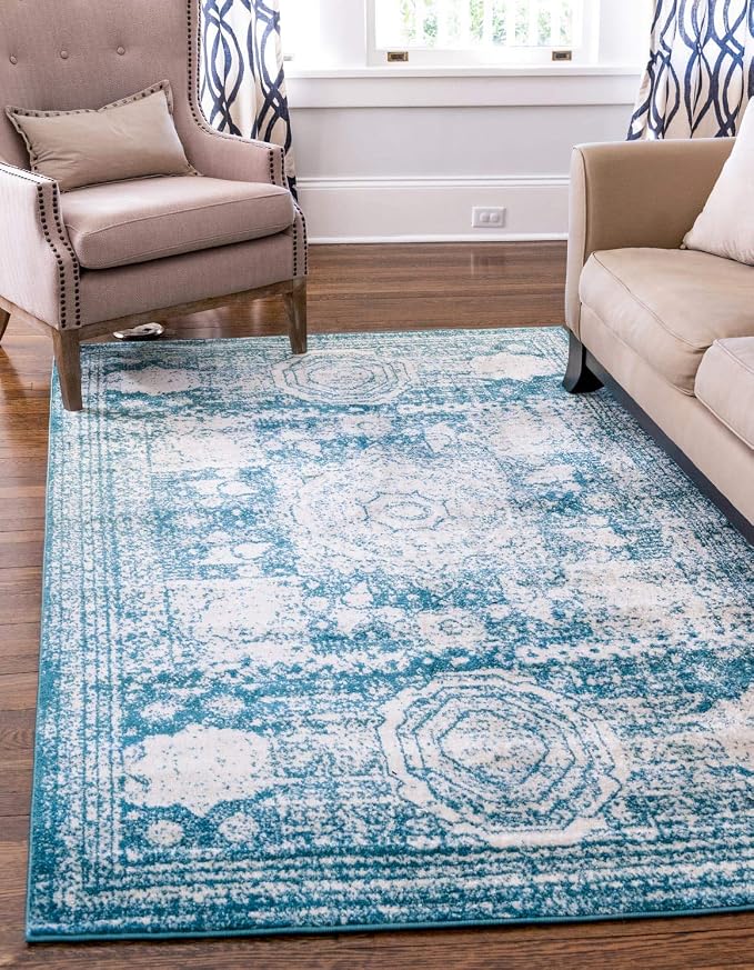 Unique Loom Bromley Collection Area Rug - Wells (3' 3" x 5' 3" Rectangle, Turquoise/ Ivory)