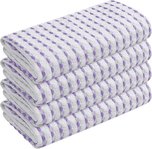 TWINY threads Waffle Weave Kitchen Towels Set of 4, Premium 100% Cotton, 16x26 Inches Dishcloths Pack, Ultra Absorbent & Quick Dry Wash Rags for Home Kitchens, Lavender, White
