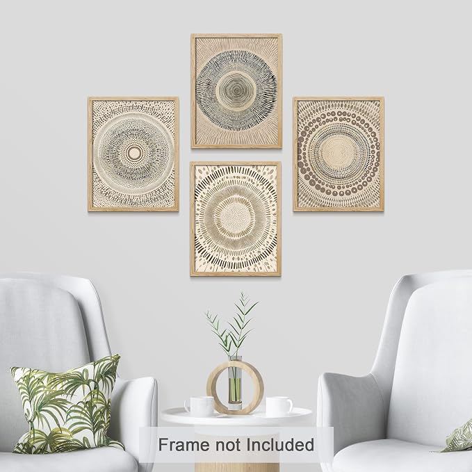 SIGNWIN Adhesive Canvas Poster Beige Abstract Geometric Circle Stroke Minimalist Folk Boho Mid-Century Inspired Digital Print Decorative Zen Bedroom Relax Multicolor - 11"x14"x4
