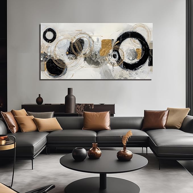 Black White and Gold Prints Wall Decor for Bedroom Abstract Poster Wall Art for Office Large Wall Art for Living Room Size 29 x 58 Inch