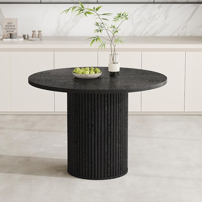 42" Round Dining Table for 4-6, Black Circle Dining Room Table,Modern Kitchen Table with Round Pedestal for Dining Room Kitchen