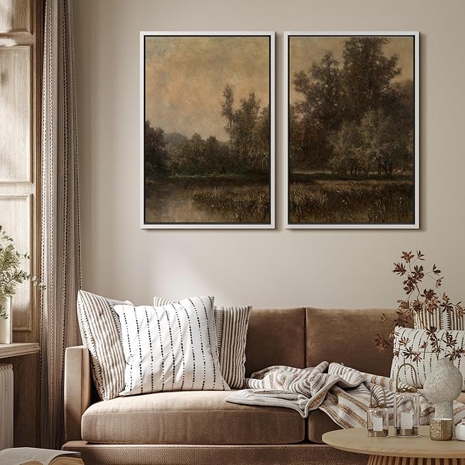 MUDECOR Framed Canvas Print Wall Art Wildflower Meadow Romantic Impressionist Floral Landscape Illustrations Modern Art Decorative Bohemian Chic for Living Room, Bedroom, Office - 24"x36"x2 White