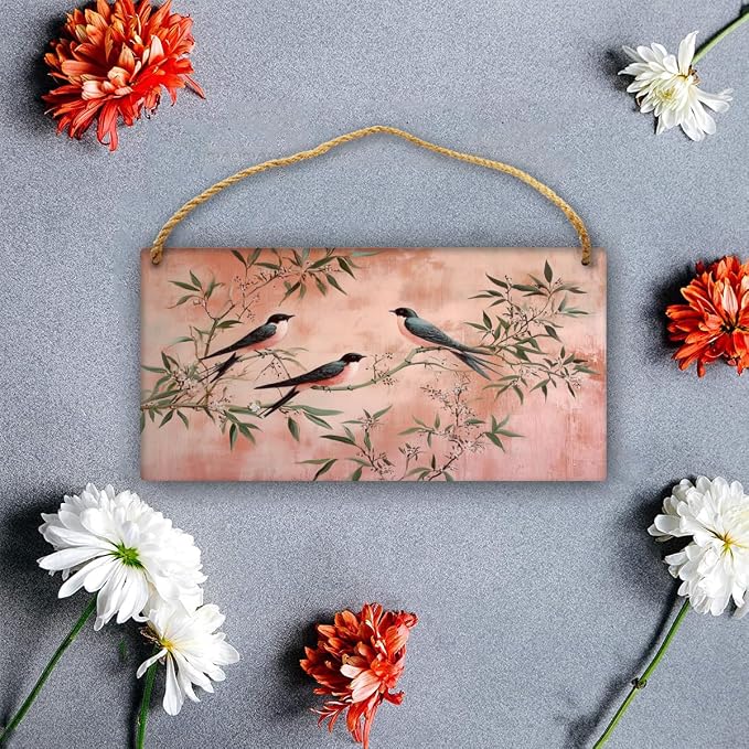 Vintage Bird & branches Wood Sign 12x6 Inch - Versatile decor for Any Retro - Nature Room, Wall Collection, Bird Lover’s Home, Great for All - Around Avian & Fans