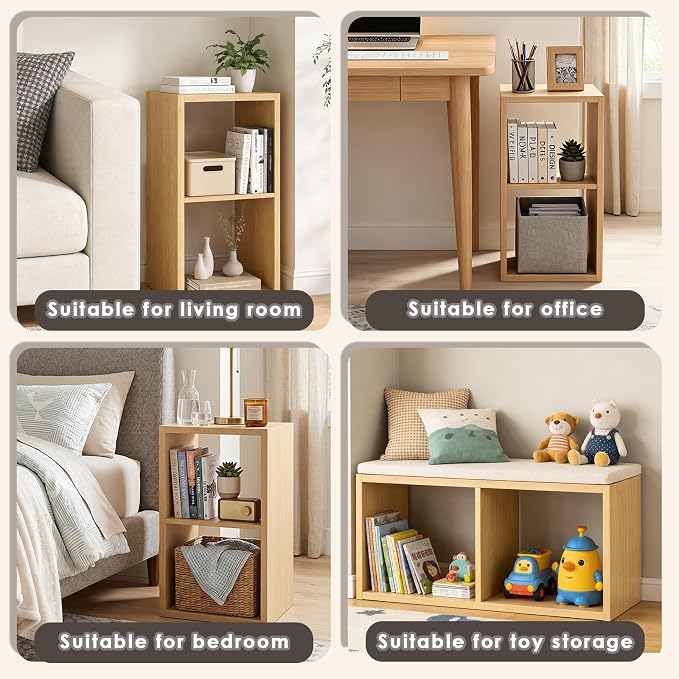 Endearing Limons【2026 Wooden Thick Border】 2 Cube Shelf Storage Organizer with Anti-Tipping Kits + Reversible Open Back Bookcase (11 * 11 Unit Cell Oak)